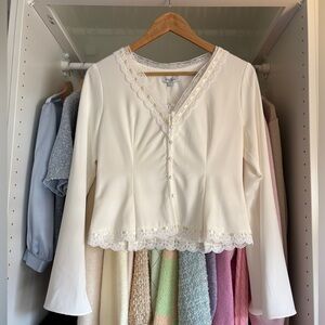 Petite Studio Cream Lace Button-Up Blouse